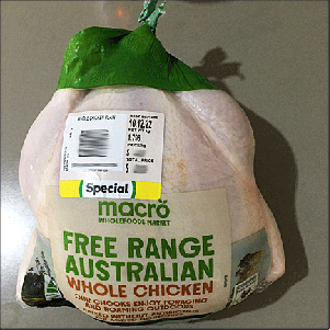 Free-range whole chicken in package
